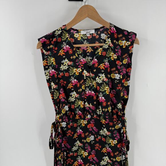 Derek Lam Collective Women’s Size 40 (US 8) Black Floral Midi Dress Belted - Picture 4 of 10